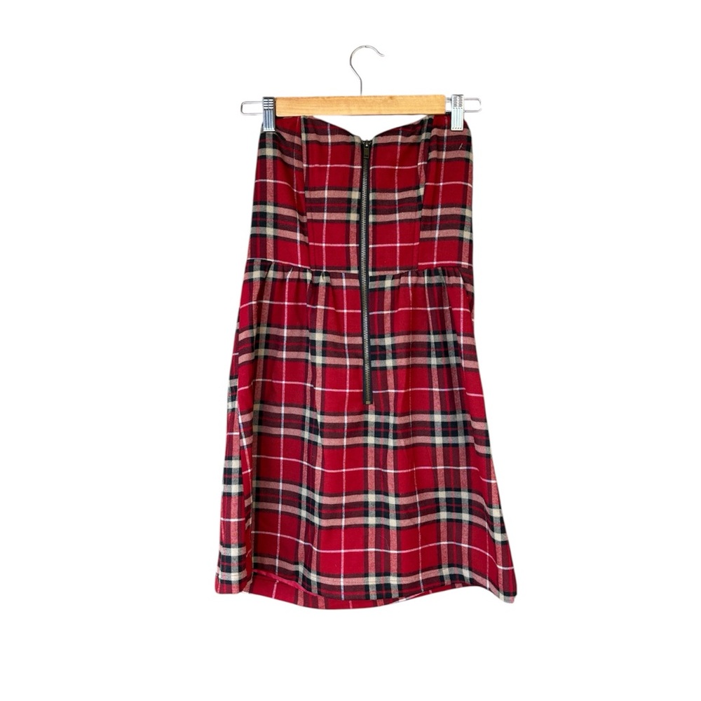 Charlotte Russe Red Plaid Strapless Dress Small Cottagecore Academia Preppy - Picture 2 of 10